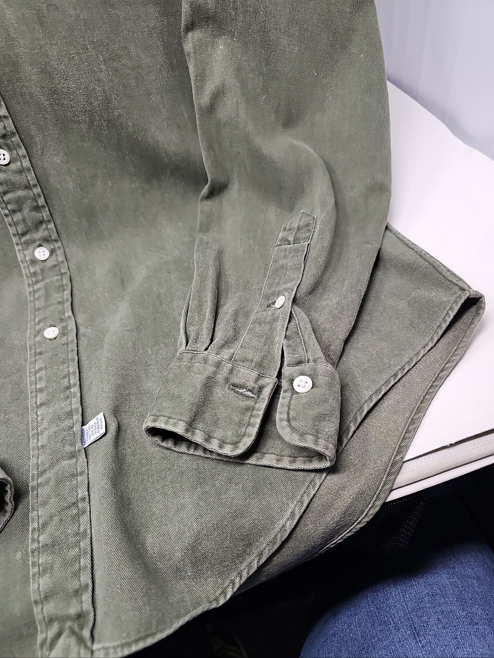 Vintage 90s Ralph Lauren Olive Green Long-Sleeve Button-Down Shirt - Picture 7 of 11